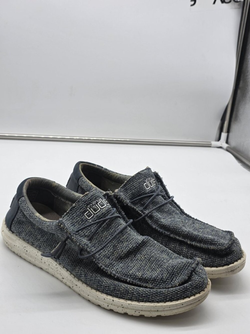 Hey Dude Wally Sox Shoes Mens Size 11 Blue Knit Casual Comfort Damaged Loafers